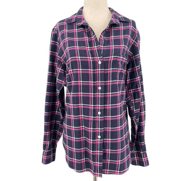 Grayson Hero Flannel Plaid Button Up Long Sleeve Top SM Navy Pink Western Casual - Picture 1 of 7